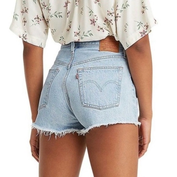 Levi's Pants - LEVI’S 501 light wash denim shorts size 24 blue raw hem button fly high rise